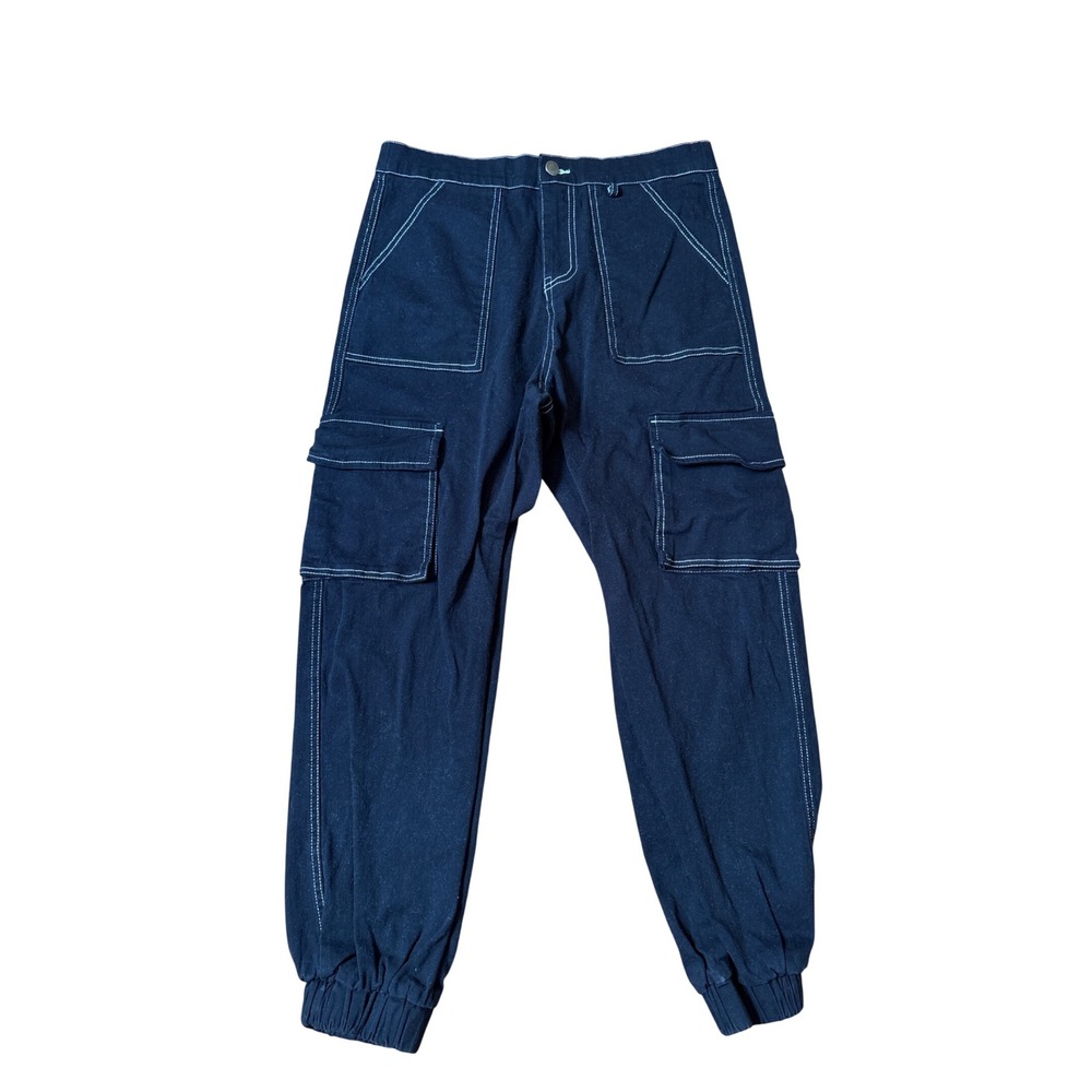 Honey Peach Cargo Joggers Women Black Contrast Stitch Utility Pants SIZE‎ M